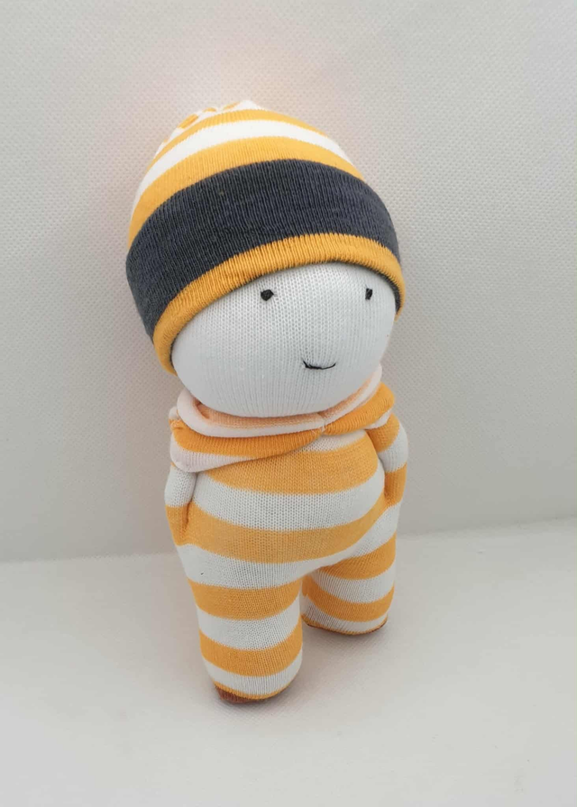 Doudou-chaussette jaune et blanc