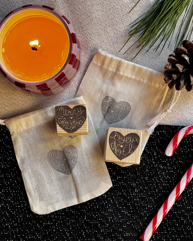 Tampon – &quot;Merry Christmas&quot; ou &quot;Joyeux Noël&quot; - Tamponne ton Noël - gravé à la main (à l&#039;unité)