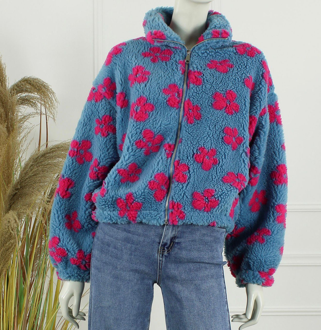  Teddy jacket flower - Blauw