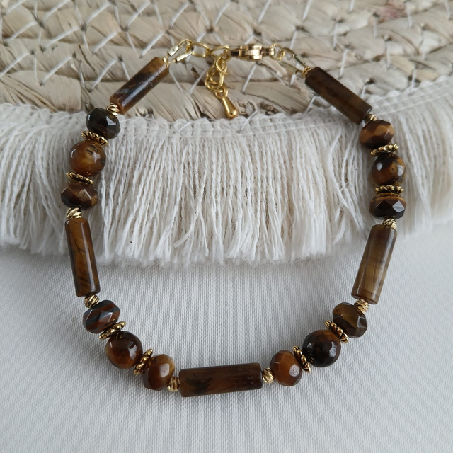 Damesarmband Tijgeroog  met RVS, sluiting &amp; verlengketting (1.229)