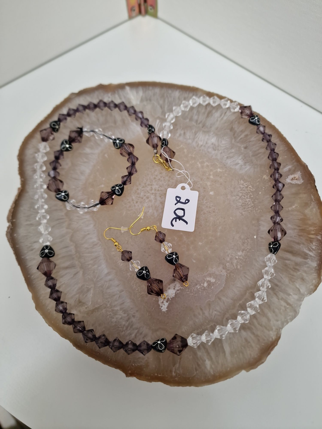 Parure Bijoux Trois Pièces Noires Blanches