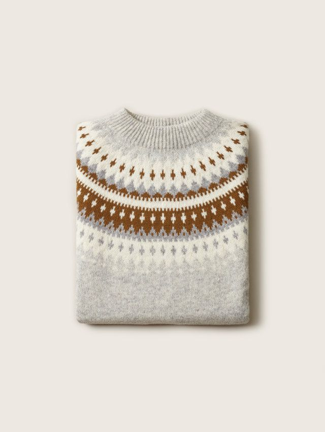 Varde Roundneck Genser Light Grey/Camel - Ladies