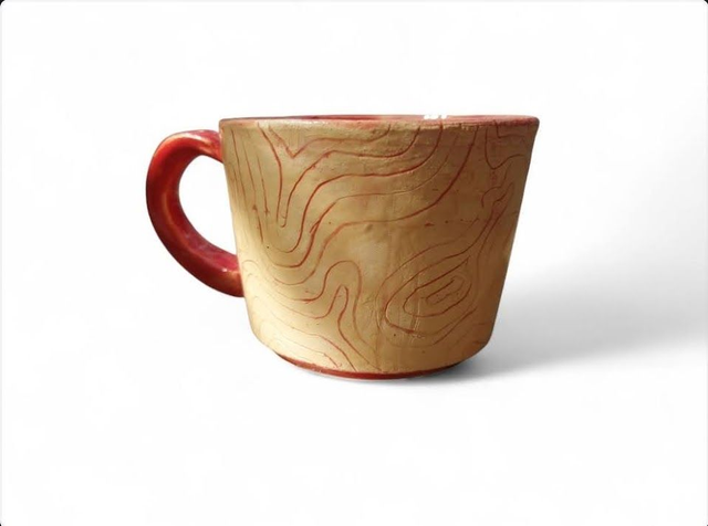Red Sgraffito Ceramic Mug