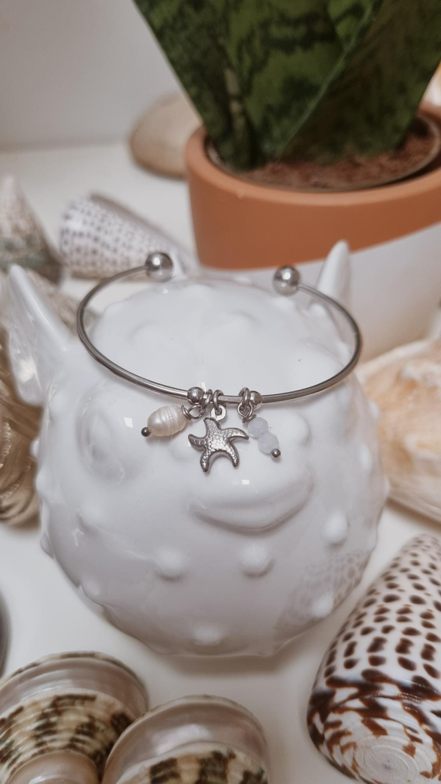 Jonc acier argenté - étoile de mer 