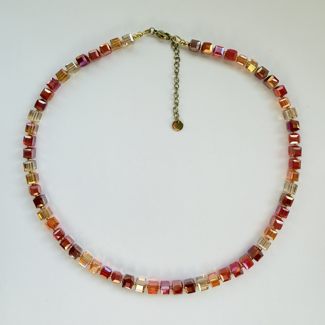Sienna - Autumnal Faceted Cube Glass Beaded Choker Style Necklace