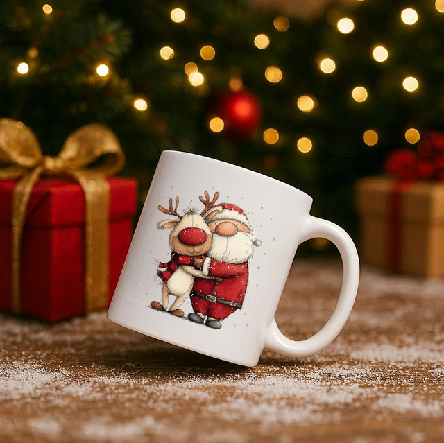 Vintage Santa &amp; Reindeer 11oz Ceramic Printed Mug Design 16