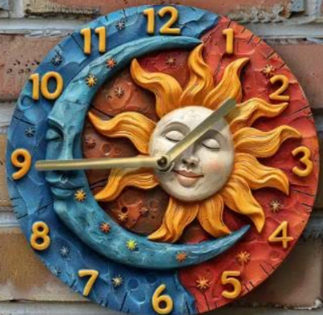 Vintage ronde wandklok metaal - Zon en maan slapend (20cm)