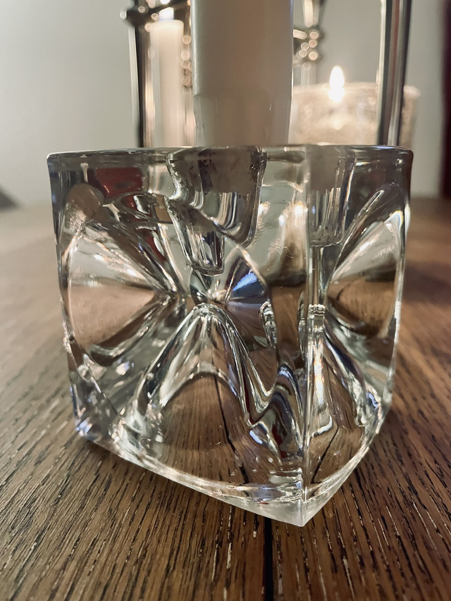 Vintage solid glass &quot;ice block&quot; cube candlestick by Rudolf Jurnikl