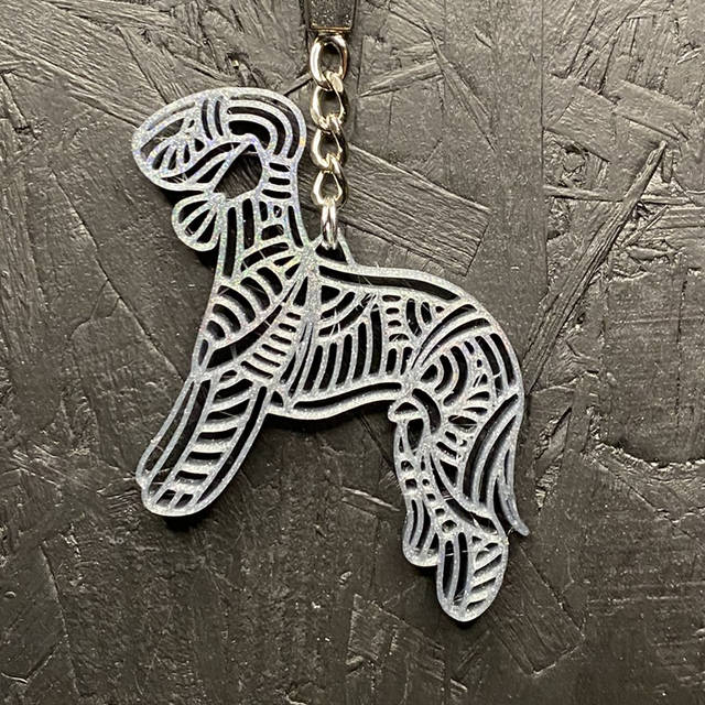 3D - Keychain Bedlington Grey Sparkle