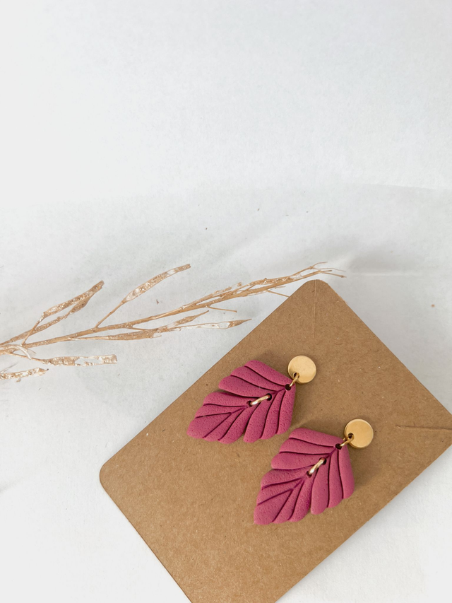 Boucles d'oreilles Feuilles fuchsia