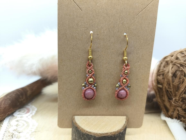 Boucles d'oreilles perles laiton, perles miyuki et perles rhodonite 
