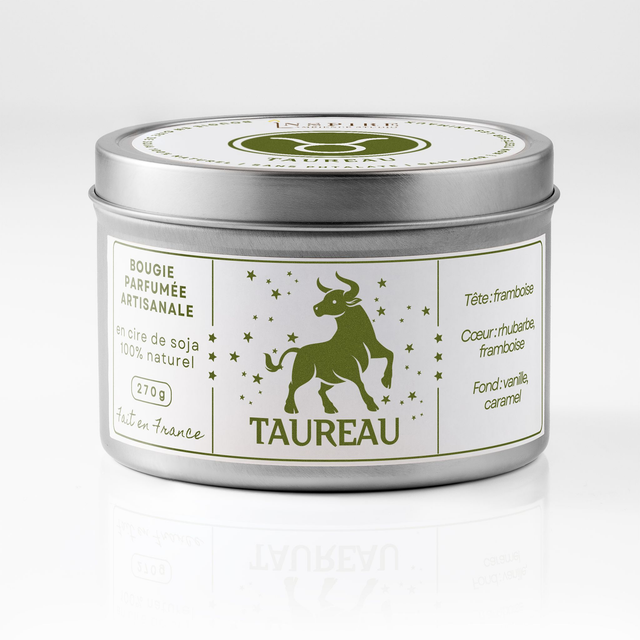 Bougie parfumée aromathérapie en cire de soja 100% naturelle - Taureau, 300g
