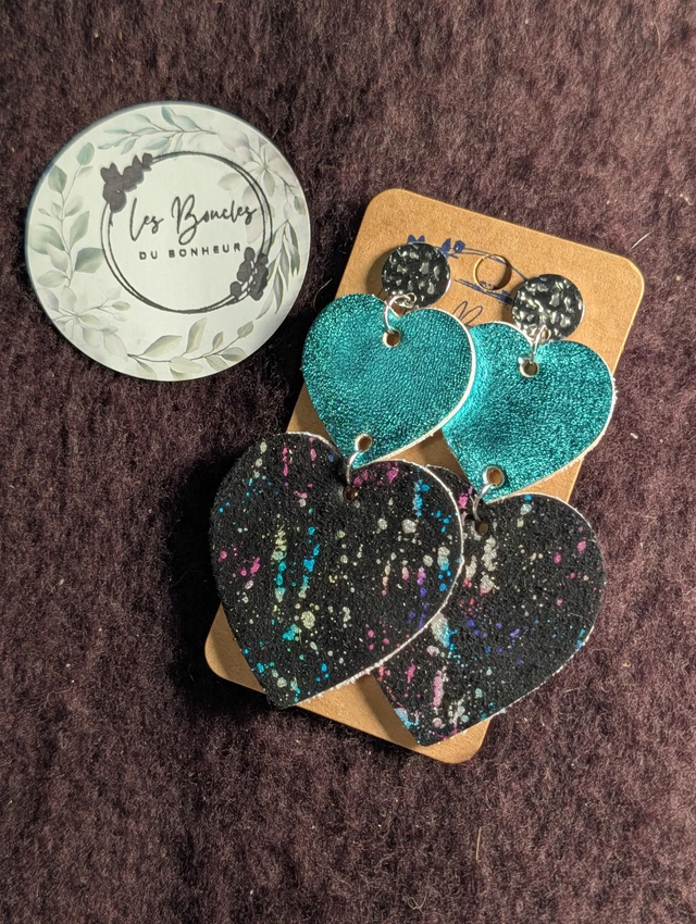 Boucles d'oreilles Marie Laure noir peinture turquoise ml019