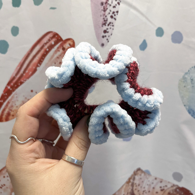 Raspberry and Pastel Blue Mini Scrunchie