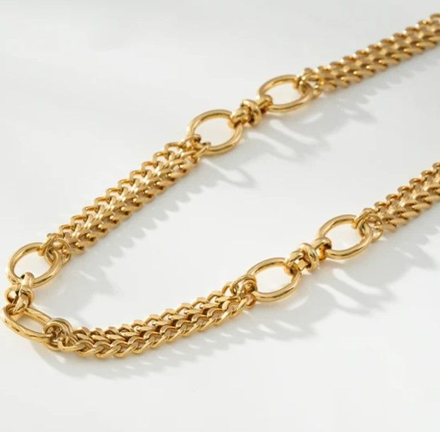Collier "Eclat" Doré Double Chaînes Mailles, Multi Large Maillons en acier inoxydable
