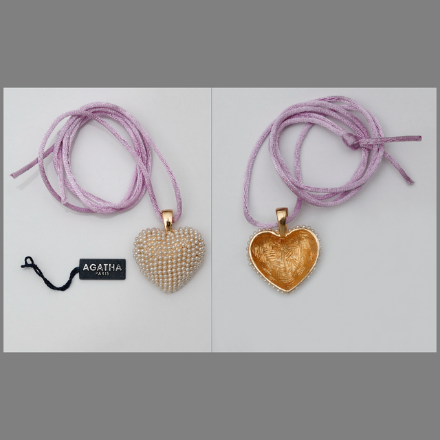 Pendentif Cœur métal doré perles nacrées Vintage Agatha (collector)