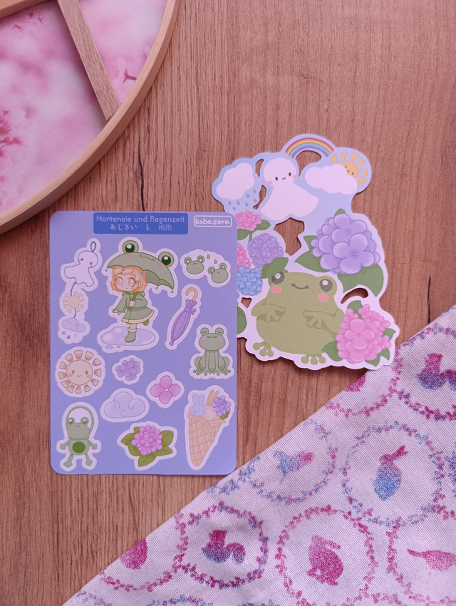 Hortensie und Frosch Sticker Set 