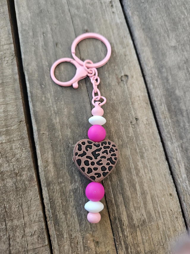 Porte clefs rose coeur 