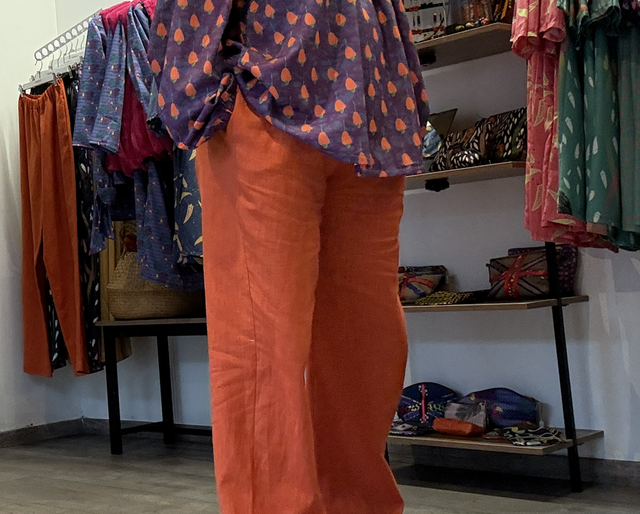 Pantalon Frida en lin Orange élastique à la taille