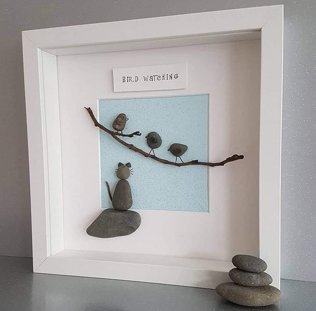 Bird watching pebble cat picture 