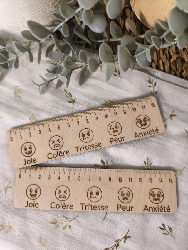 Règle des Émotions – Outil pédagogique en bois (15 cm)