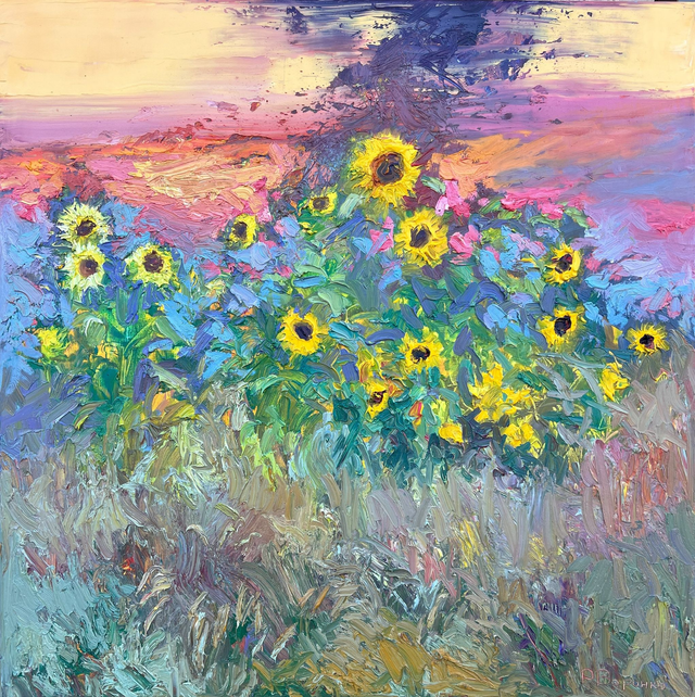 „Die Umarmung des Abends“ – Öl auf Leinwand, 100 × 100 cm, 2024 | The Evening’s Embrace