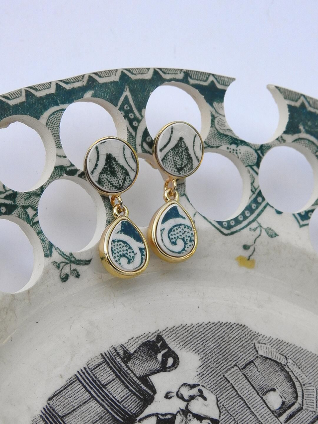 Boucles d&#039;oreilles pendantes - faïence Lunéville Saint-Clément no.3
