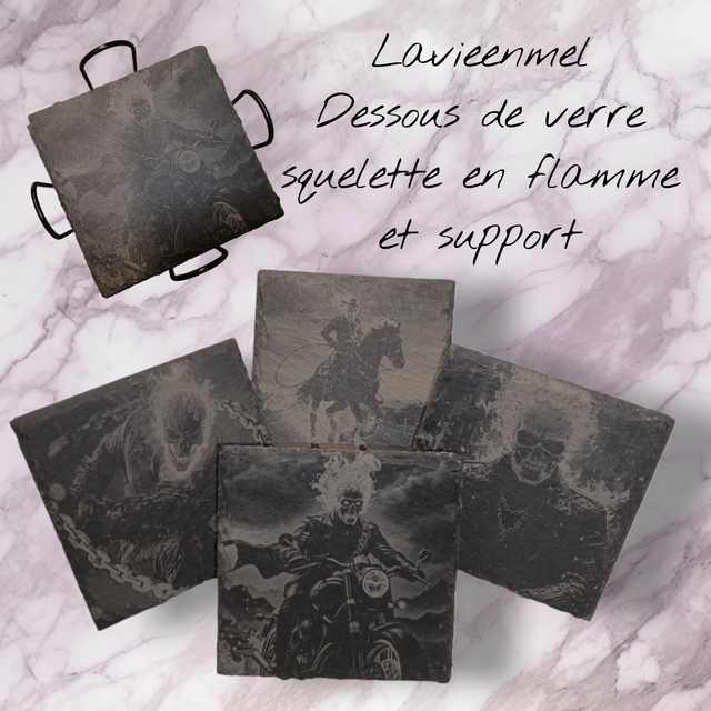 Dessous de verres squelette en flamme plus support