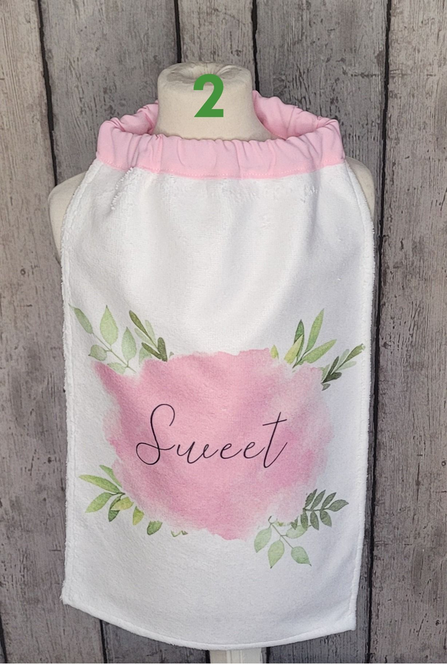 Bavoir - serviette de table tours de cou élastique - Animaux aquarelle rose