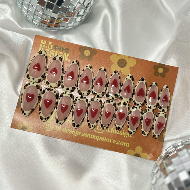 Adult Long Almond Leopard Heart Press-on Nails