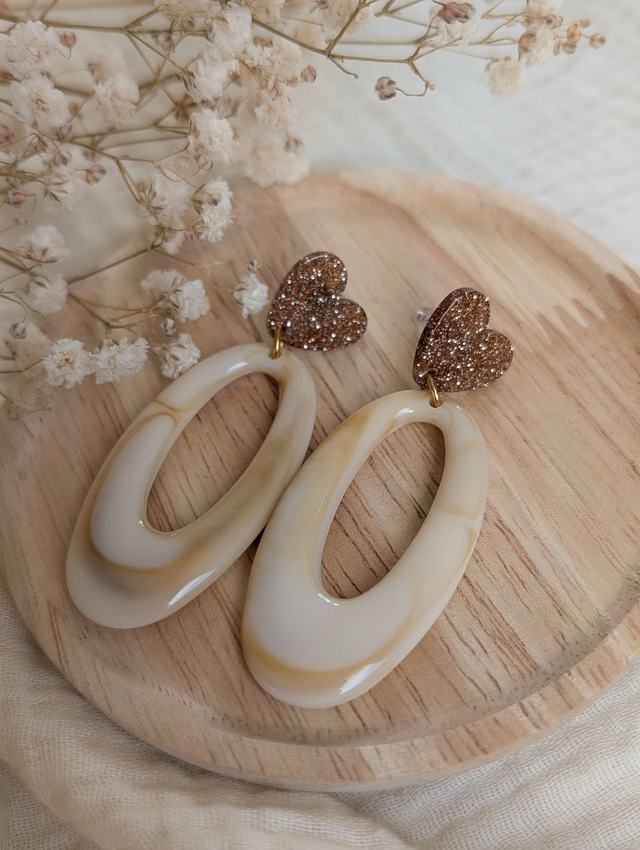 Boucles d'oreilles LOUISE écru marbré