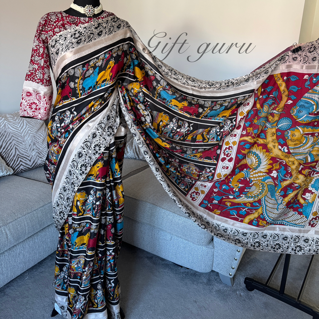 Madhubani Kalamkari in Dola Fabric Saree with Blouse 