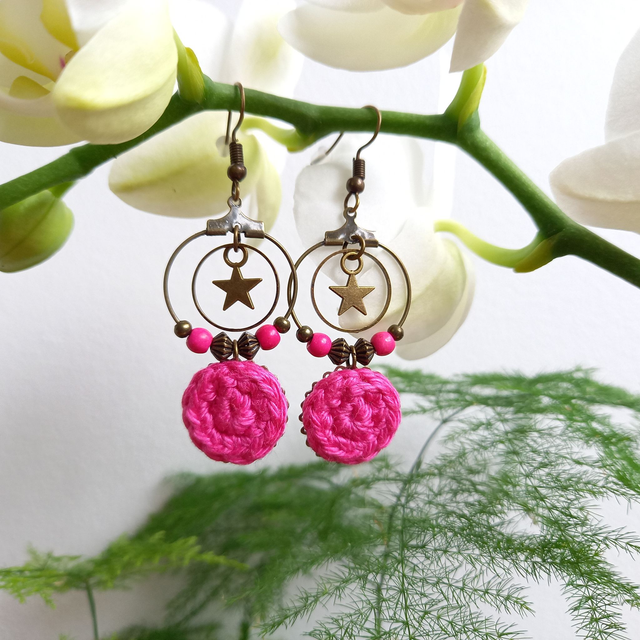 Boucles d&#039;oreille Mon étoile - rose fuchsia