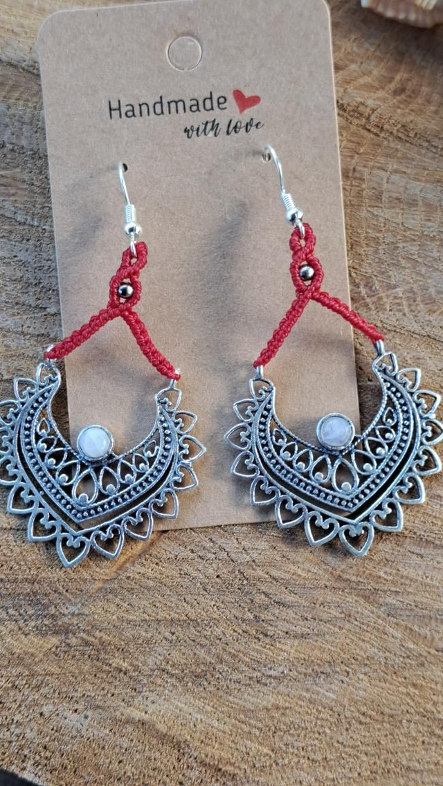 Boucles d'oreilles micro-macramé pierre incrustée pierre de lune