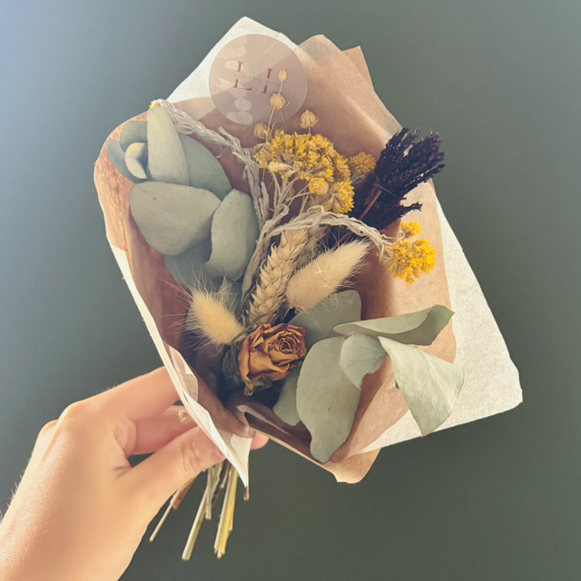 Yellow rose and eucalyptus mini bouquet