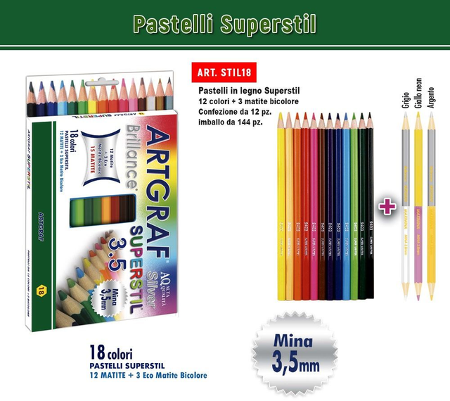 PASTELLI ARTGRAF SUPERSTIL 12 + 3 ECO MATITE BICOLOR  