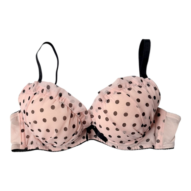 Black + pink polka dot Japanese Bra + Underwear Set UK 36AA / 36A