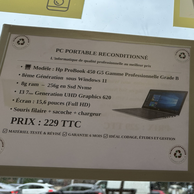 Pc portable « Hp ProBook 450 G5 Gamme Professionnelle Grade B » reconditionné 