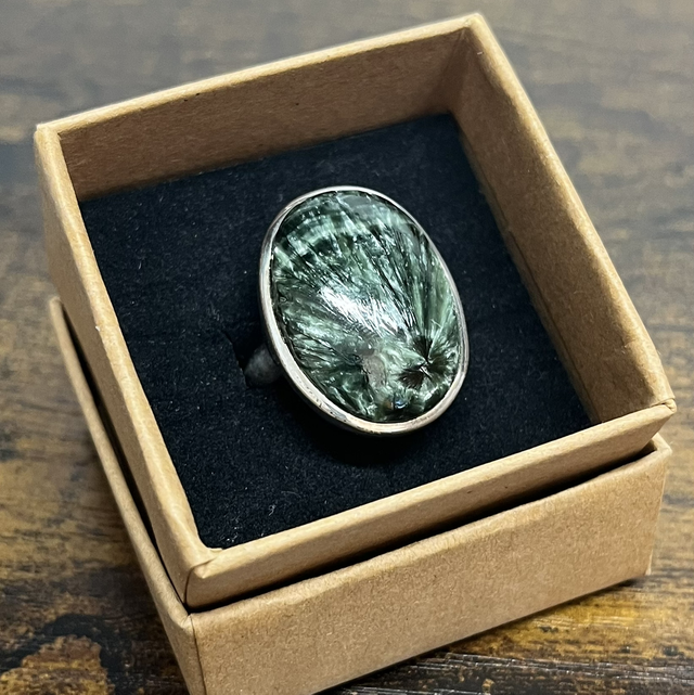 Bague en argent et Séraphinite - Taille 54 réglable