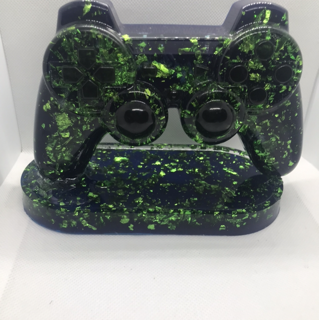 Manette bleu feuille d’or verte