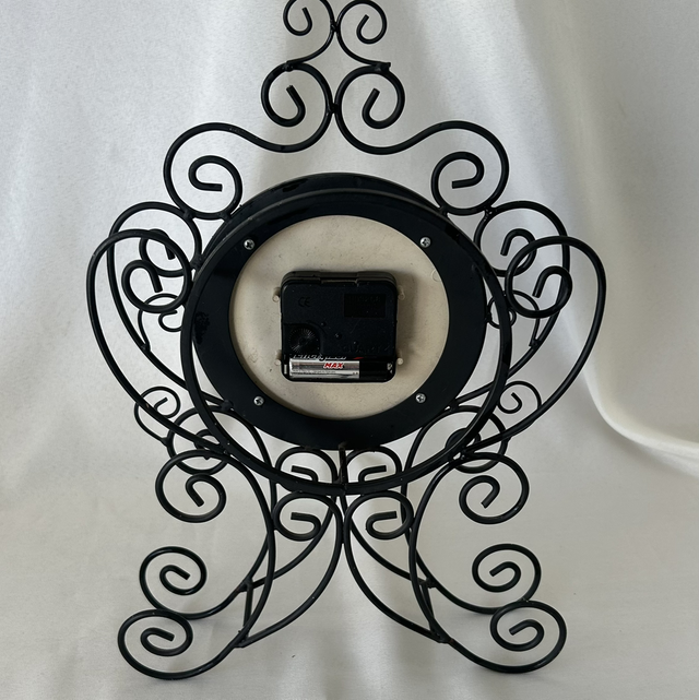 Vintage Black Metal Scrollwork Tabletop Clock