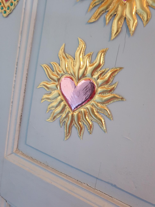 Ex Voto coeur soleil métallique