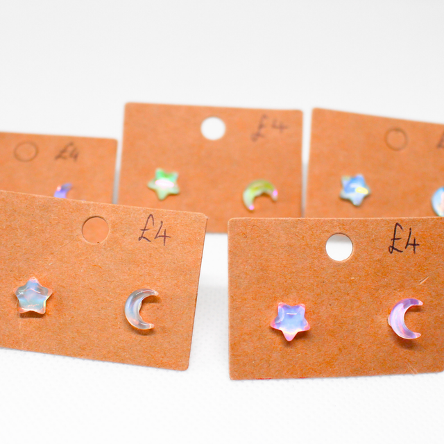 Iridescent Moon &amp; Star Studs