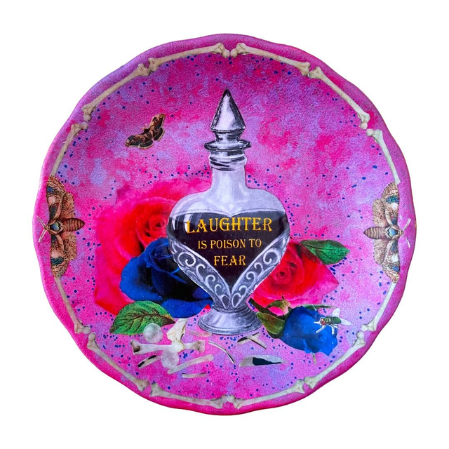 "Laughter is Poison to Fear" Violet Upcycled Wall Plate - House of Frisson