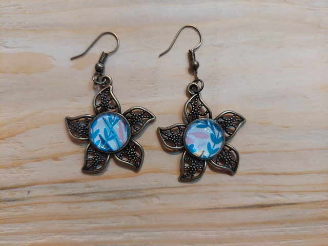 Boucles d'oreille Cabochon Pendante Etoile Nature