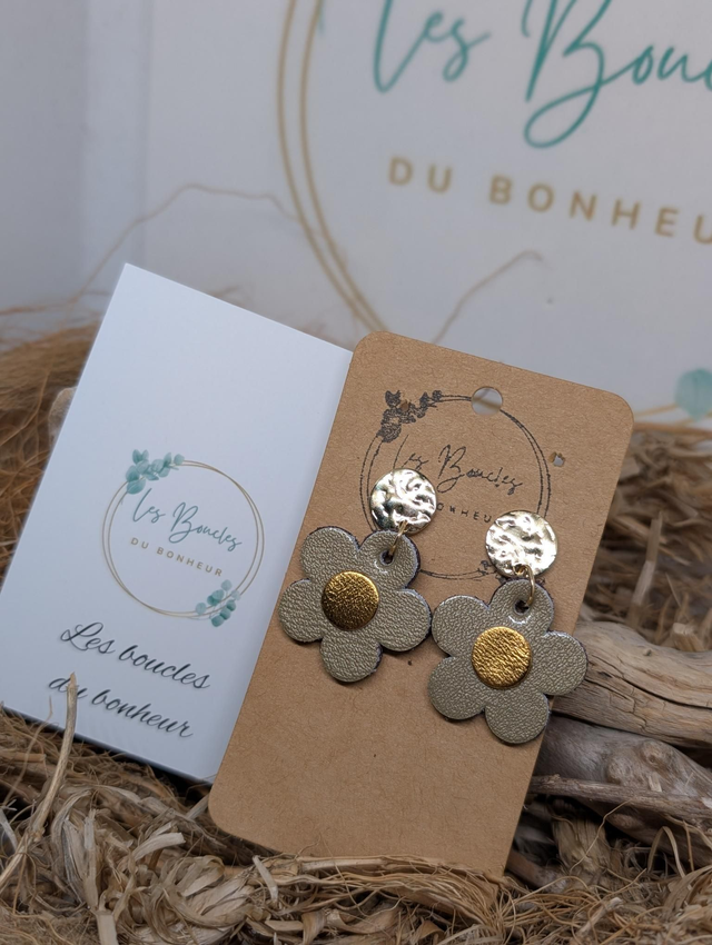 Boucles d&#039;oreilles Marguerite kaki doré g018