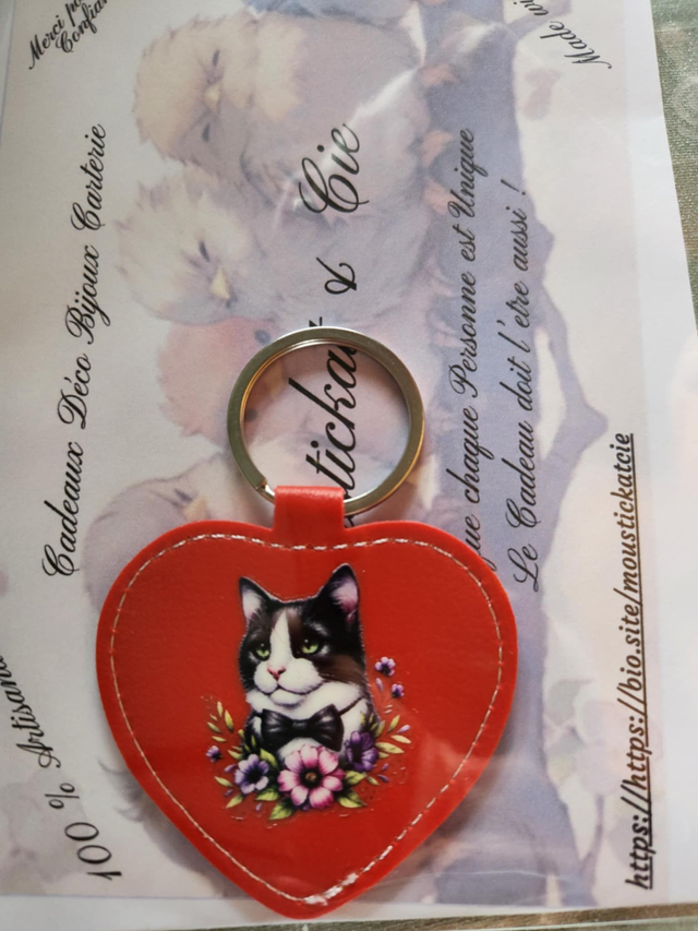 Porte-clés Chat en similicuir   &quot;LUON  the cat &quot;   