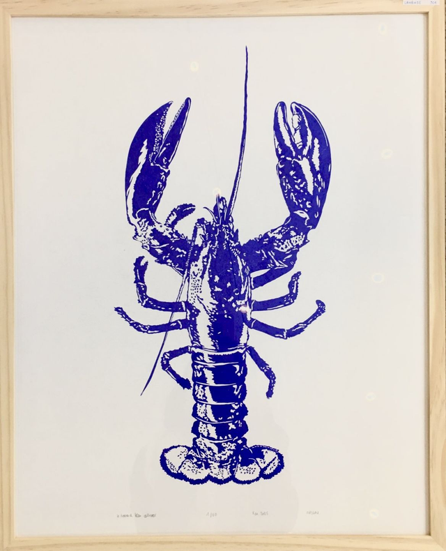 Le homard bleu outremer • Linogravure 40 x 50 cm