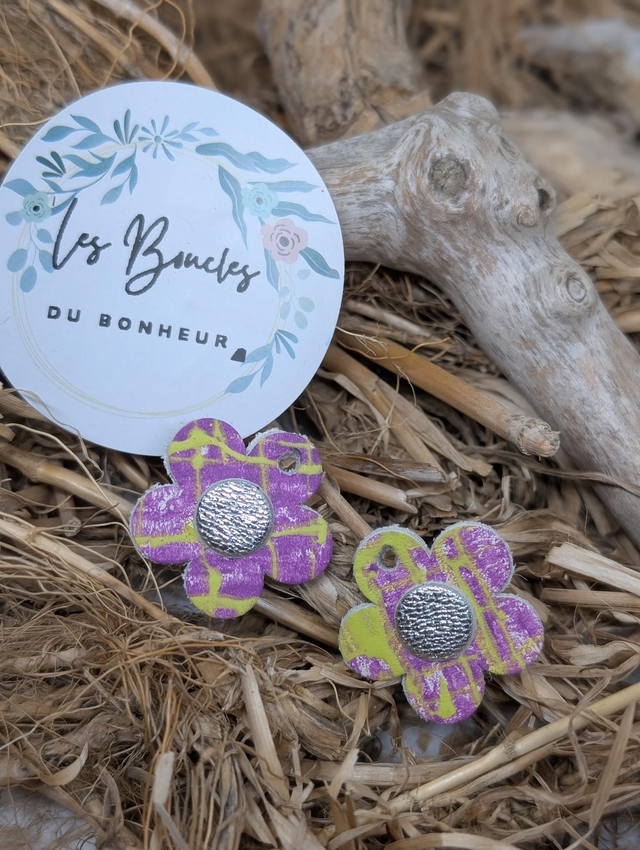 Pampilles marguerite violet vert pam013