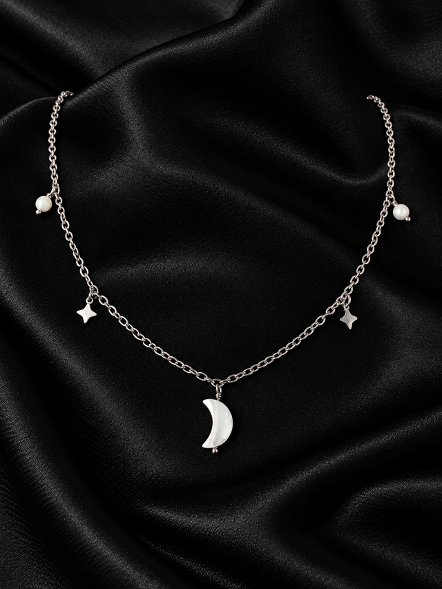Collier Lune Étoilée Argenté